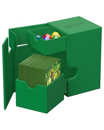 Кутия за карти Ultimate Guard Flip`n`Tray 100+ XenoSkin - Monocolor Green (100+ бр.) - 3